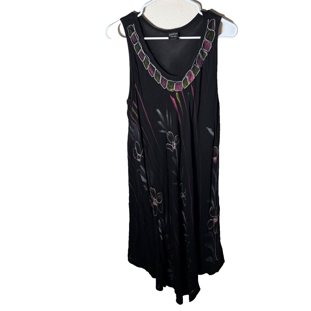 Ace Fashion Dress Women's Free Size Black Shift Boho Sleeveless Tank Embroidered
